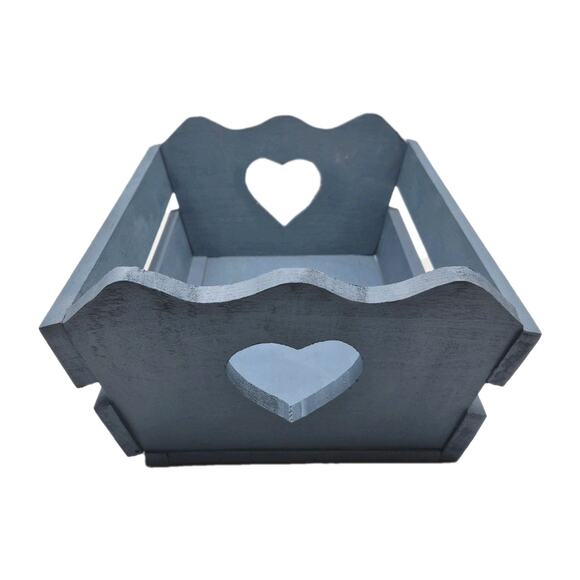 Handcrafted Country Blue Wood Crate Heart Cutouts 12x9x5" - Picture 2 of 9